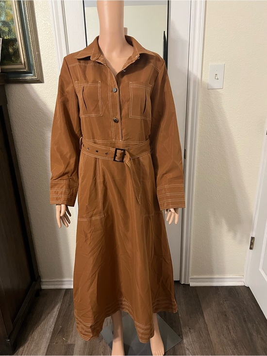 Dresses & Skirts - Brown Belted Long Sleeve Shirt Dress